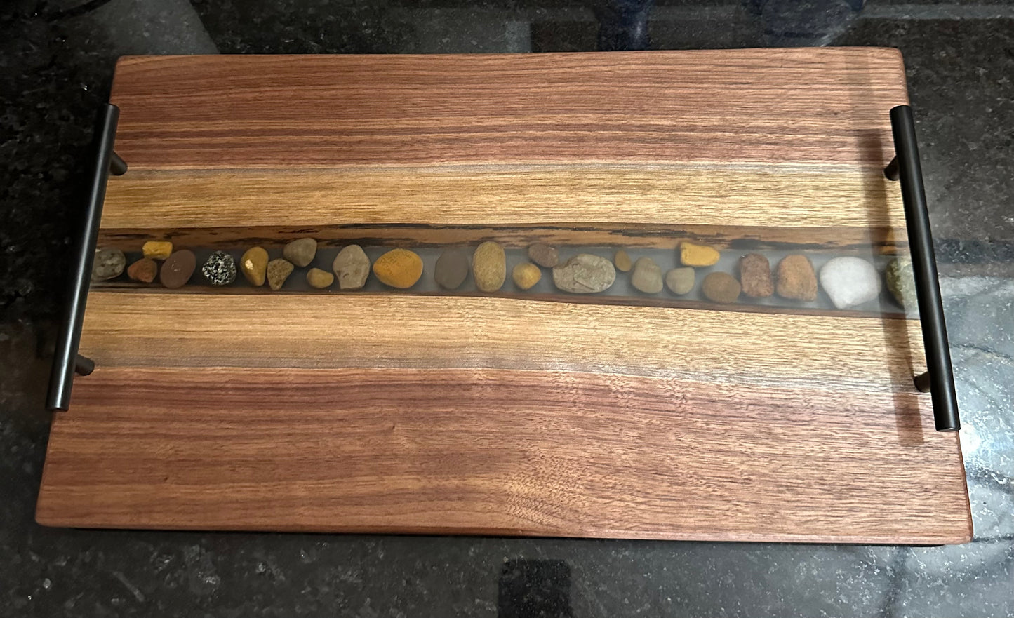 Charcuterie board w/ epoxy & rocks