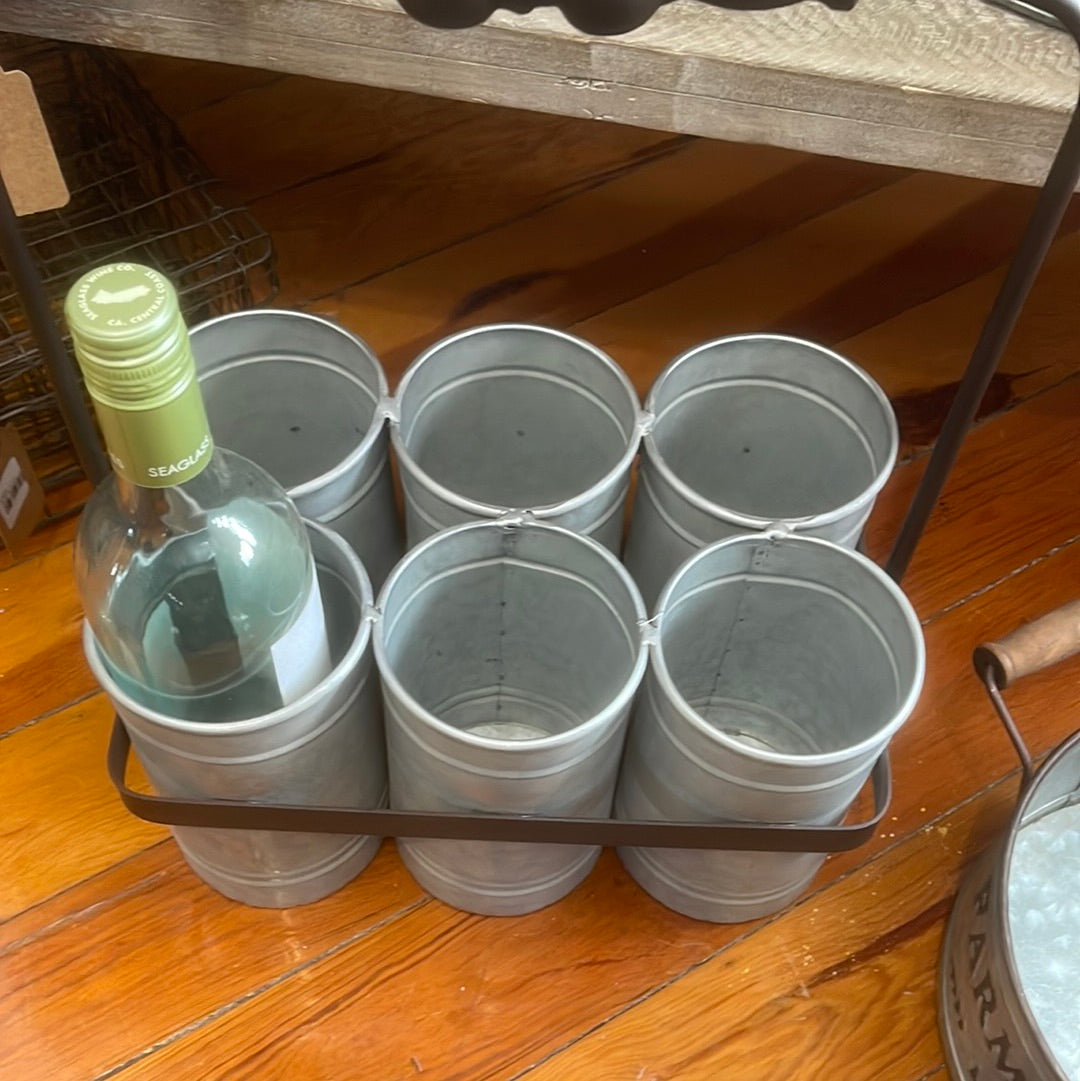 Galvanized Caddy 6 Bottle